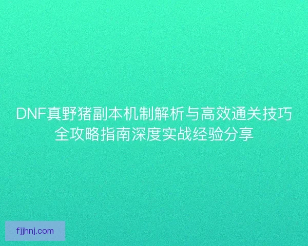 DNF真野猪副本机制解析与高效通关技巧全攻略指南深度实战经验分享